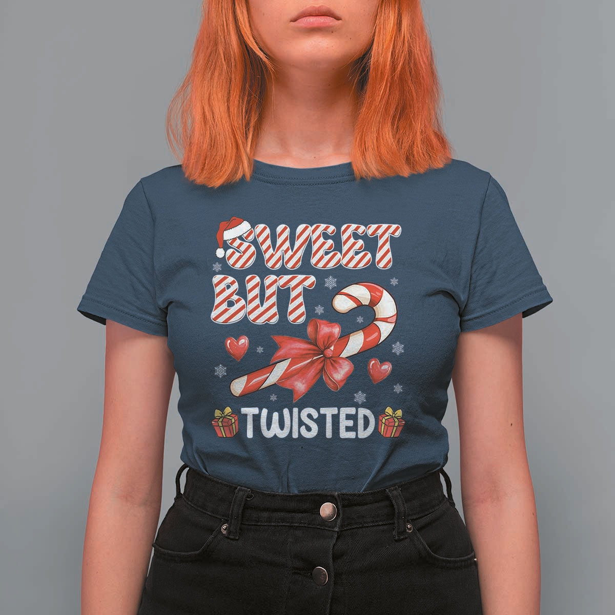 Funny Christmas T Shirt For Women Sweet But Twisted Candy Cane Xmas Holiday - Wonder Print Shop