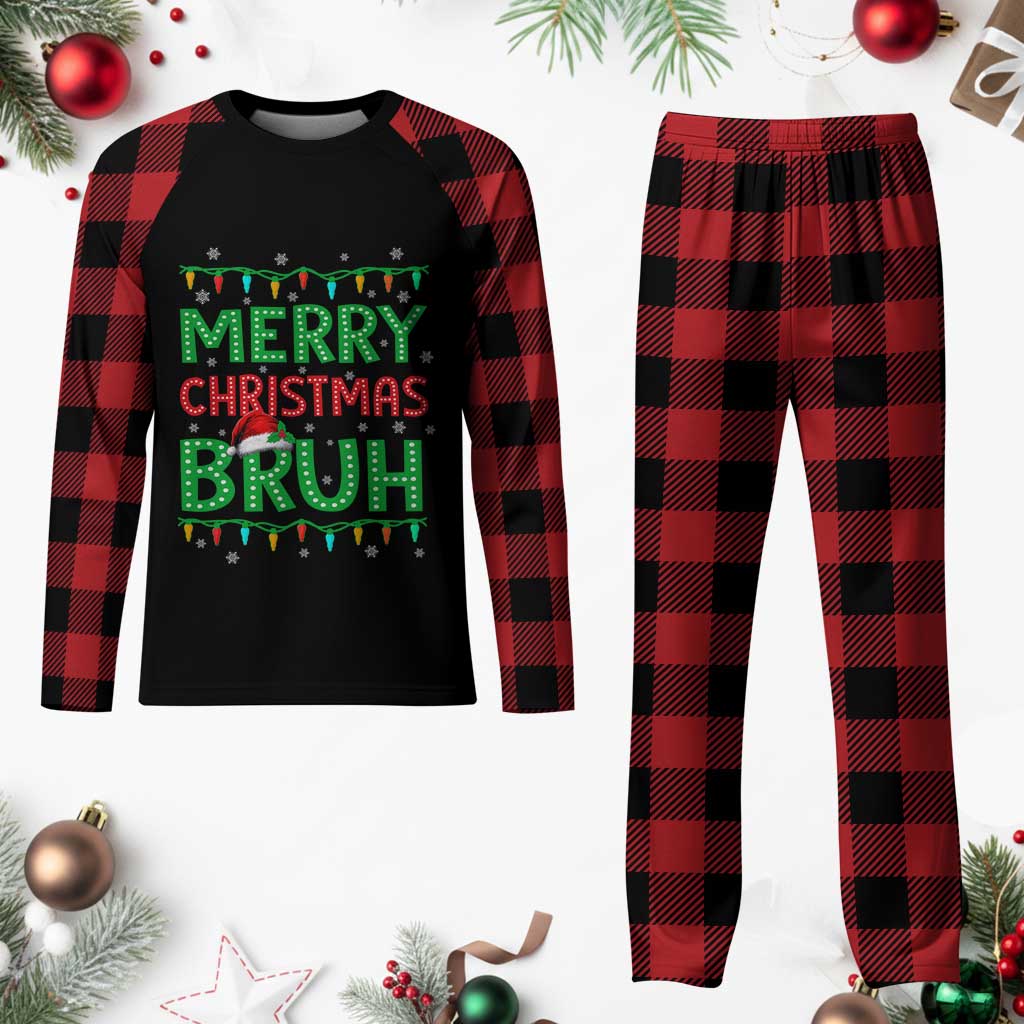 Merry Xmas Bruh Plaid Pajama Set Meme Funny Saying Bro Greeting - Wonder Print Shop