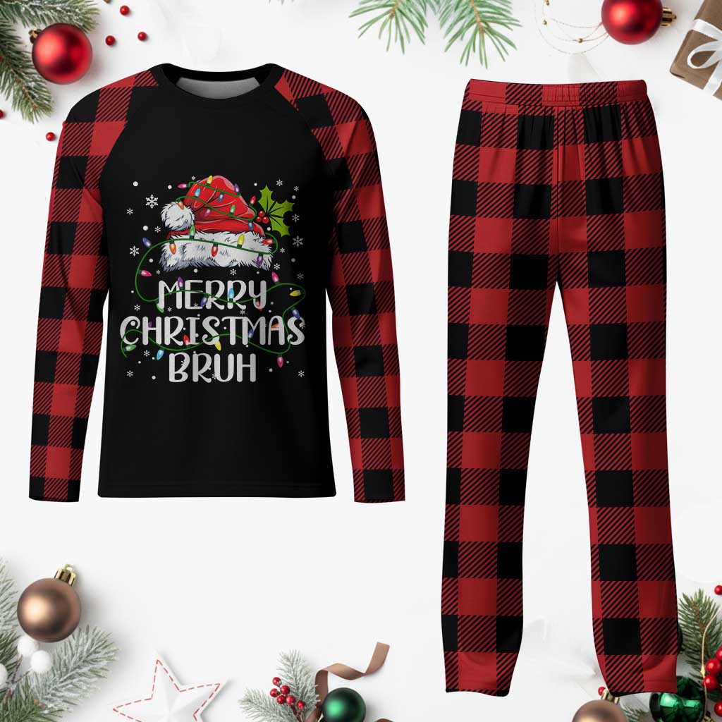 Merry Xmas Bruh Plaid Pajama Set Funny Saying Santa Claus Christmas Lights Pajama - Wonder Print Shop
