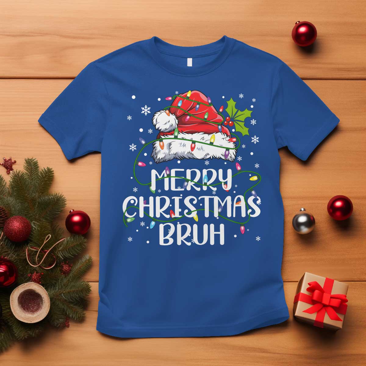 Merry Christmas Bruh T Shirt Funny Saying Santa Claus Christmas Lights Pajama - Wonder Print Shop