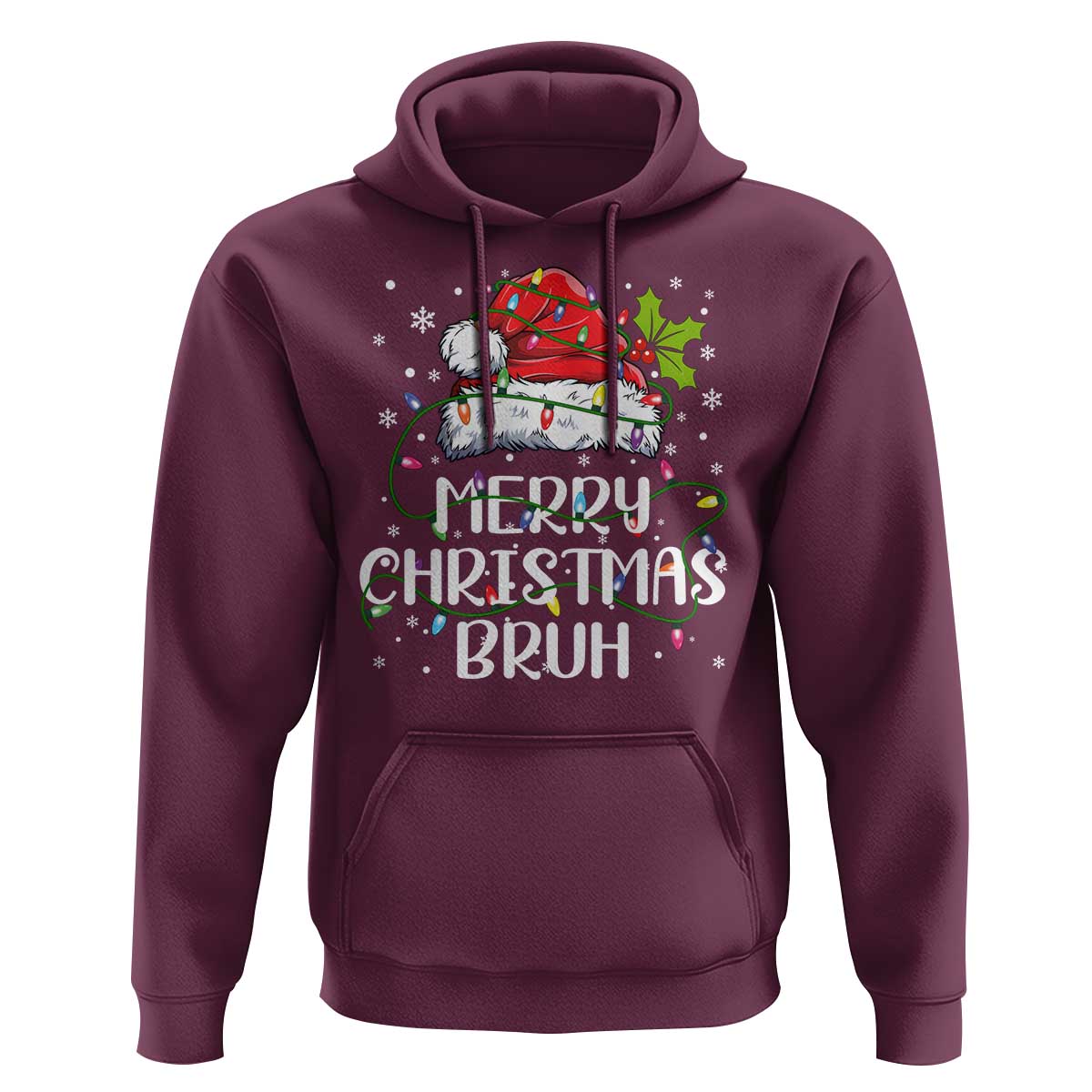 Merry Christmas Bruh Hoodie Funny Saying Santa Claus Christmas Lights Pajama