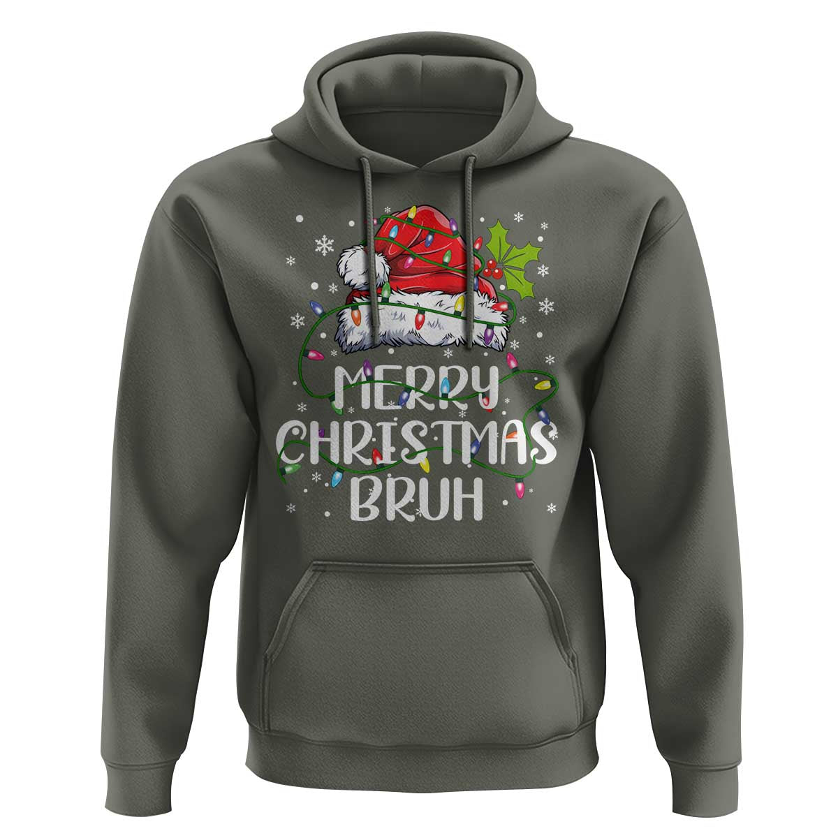 Merry Christmas Bruh Hoodie Funny Saying Santa Claus Christmas Lights Pajama