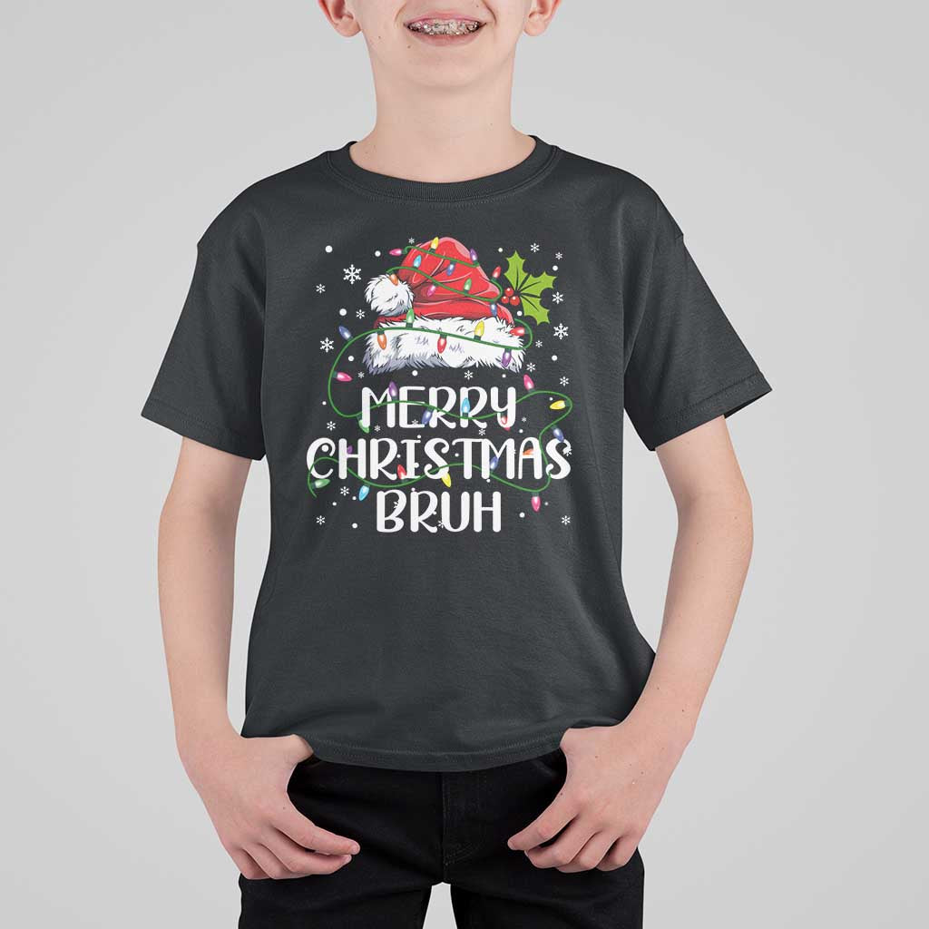 Merry Christmas Bruh T Shirt For Kid Funny Saying Santa Claus Christmas Lights Pajama - Wonder Print Shop