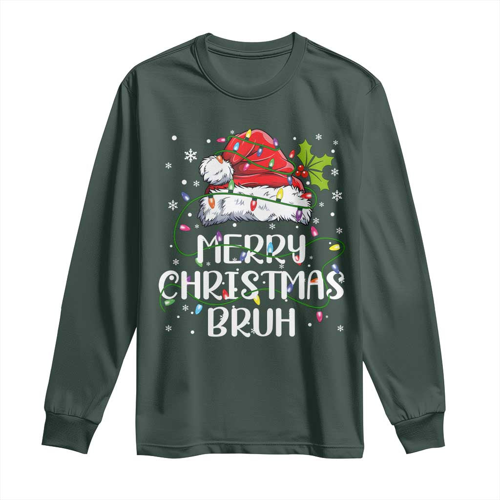 Merry Christmas Bruh Long Sleeve Shirt Funny Saying Santa Claus Christmas Lights Pajama