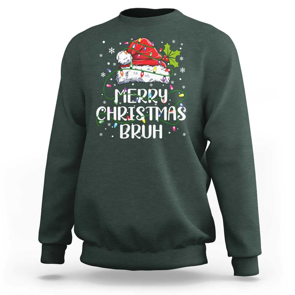 Merry Christmas Bruh Sweatshirt Funny Saying Santa Claus Christmas Lights Pajama - Wonder Print Shop