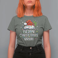 Merry Christmas Bruh T Shirt For Women Funny Saying Santa Claus Christmas Lights Pajama - Wonder Print Shop
