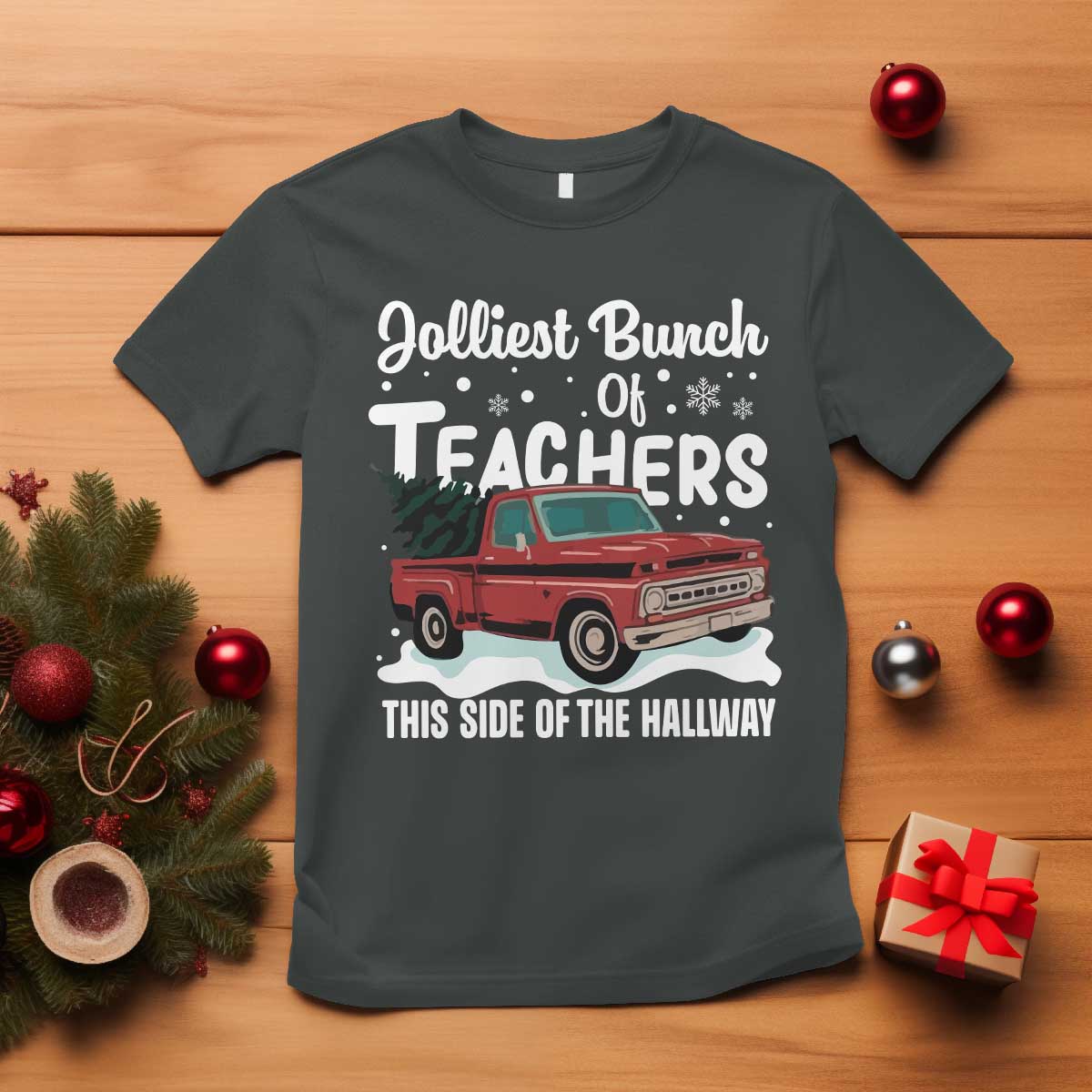 Teacher Christmas T Shirt Vintage Jolliest Bunch Of Teachers This Side Of The Hallway - Wonder Print Shop
