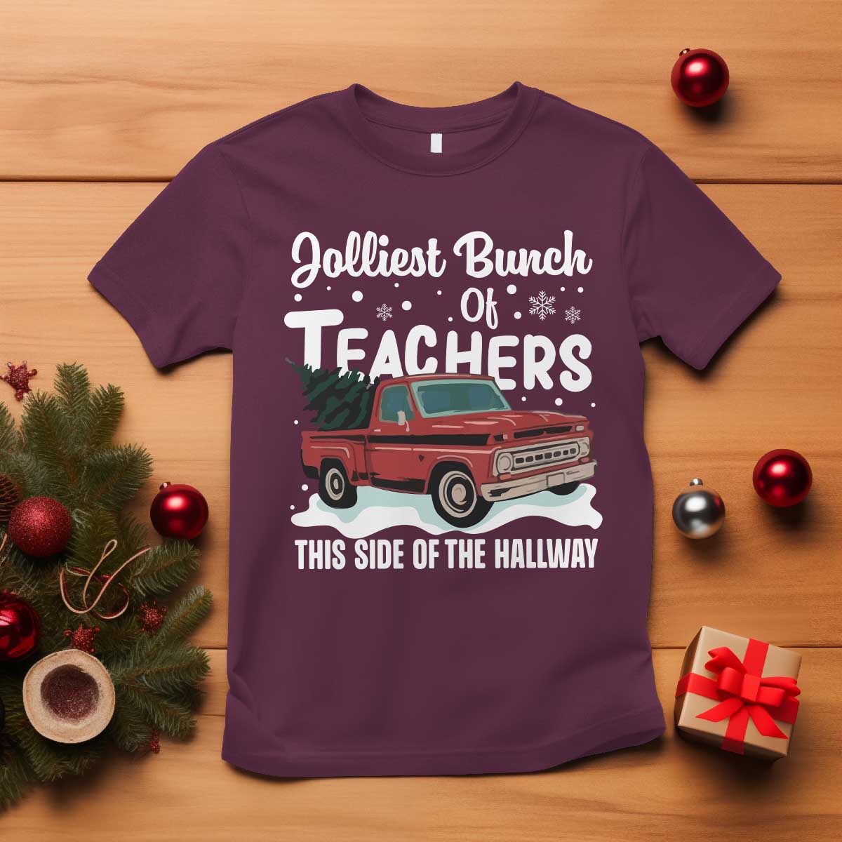 Teacher Christmas T Shirt Vintage Jolliest Bunch Of Teachers This Side Of The Hallway - Wonder Print Shop