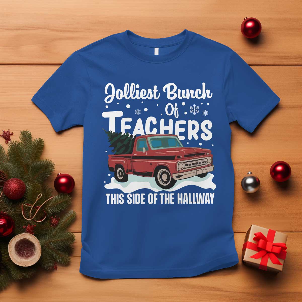 Teacher Christmas T Shirt Vintage Jolliest Bunch Of Teachers This Side Of The Hallway - Wonder Print Shop