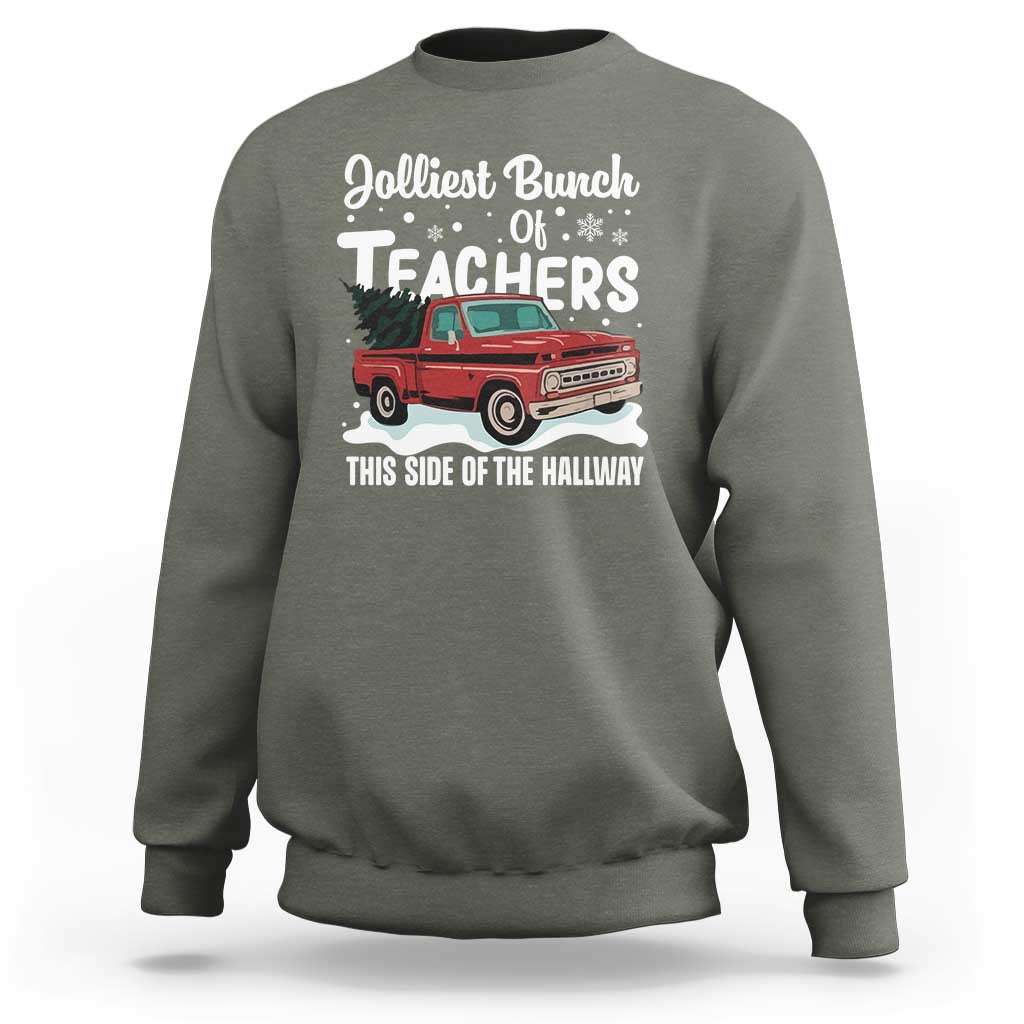 Teacher Christmas Sweatshirt Vintage Jolliest Bunch Of Teachers This Side Of The Hallway - Wonder Print Shop