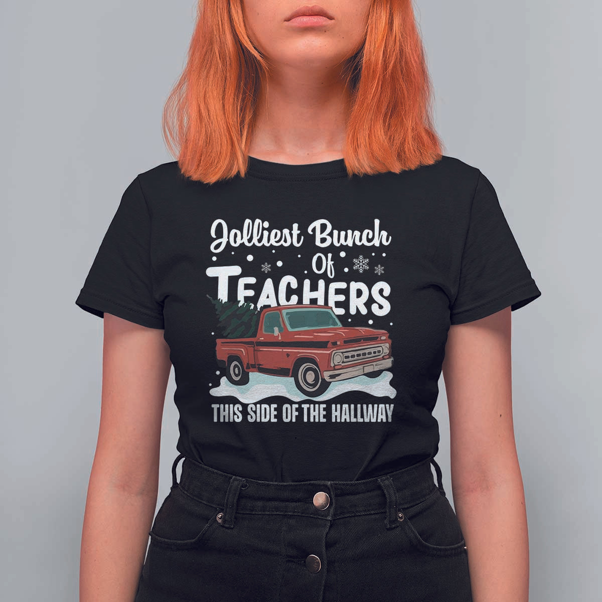 Teacher Christmas T Shirt For Women Vintage Jolliest Bunch Of Teachers This Side Of The Hallway - Wonder Print Shop