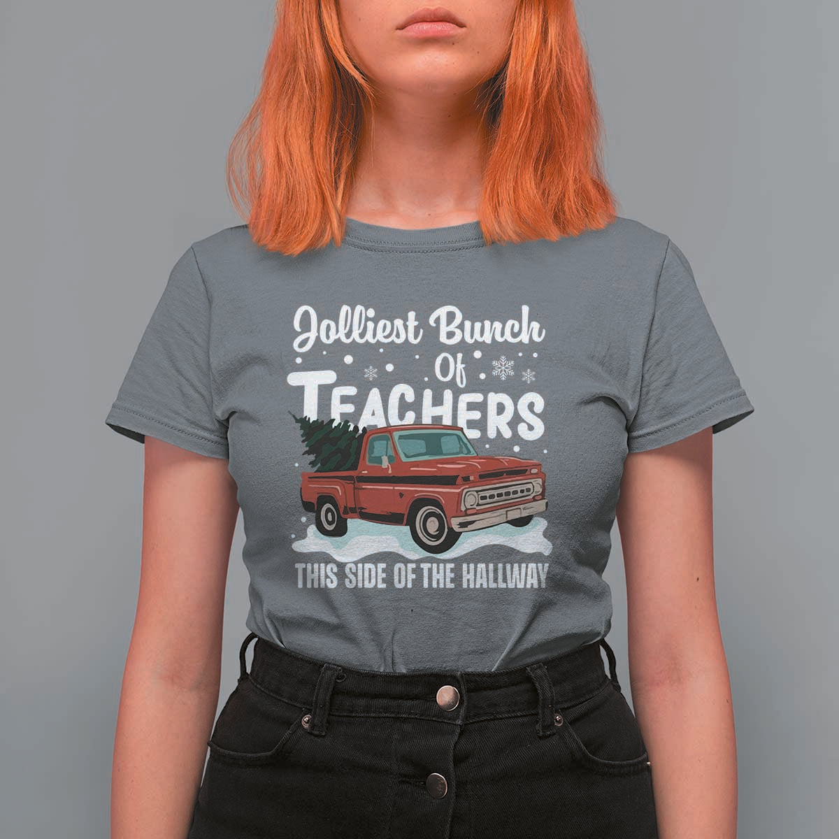 Teacher Christmas T Shirt For Women Vintage Jolliest Bunch Of Teachers This Side Of The Hallway - Wonder Print Shop
