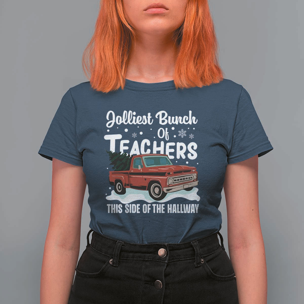 Teacher Christmas T Shirt For Women Vintage Jolliest Bunch Of Teachers This Side Of The Hallway - Wonder Print Shop