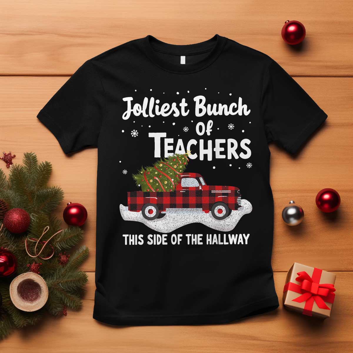 Teacher Christmas T Shirt Jolliest Bunch Of Teachers This Side Of The Hallway - Wonder Print Shop