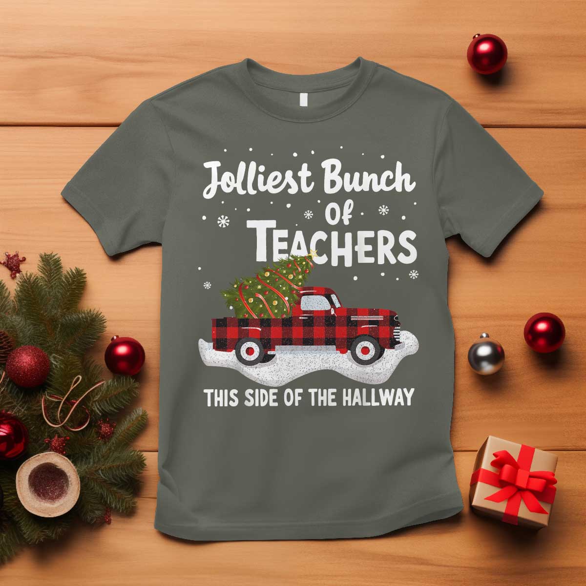 Teacher Christmas T Shirt Jolliest Bunch Of Teachers This Side Of The Hallway - Wonder Print Shop