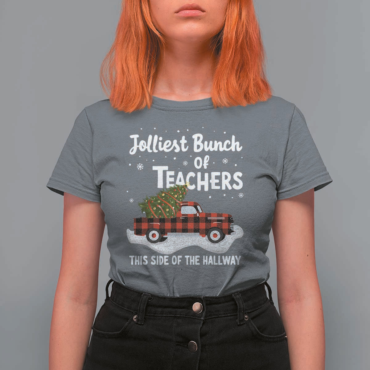 Teacher Christmas T Shirt For Women Jolliest Bunch Of Teachers This Side Of The Hallway - Wonder Print Shop