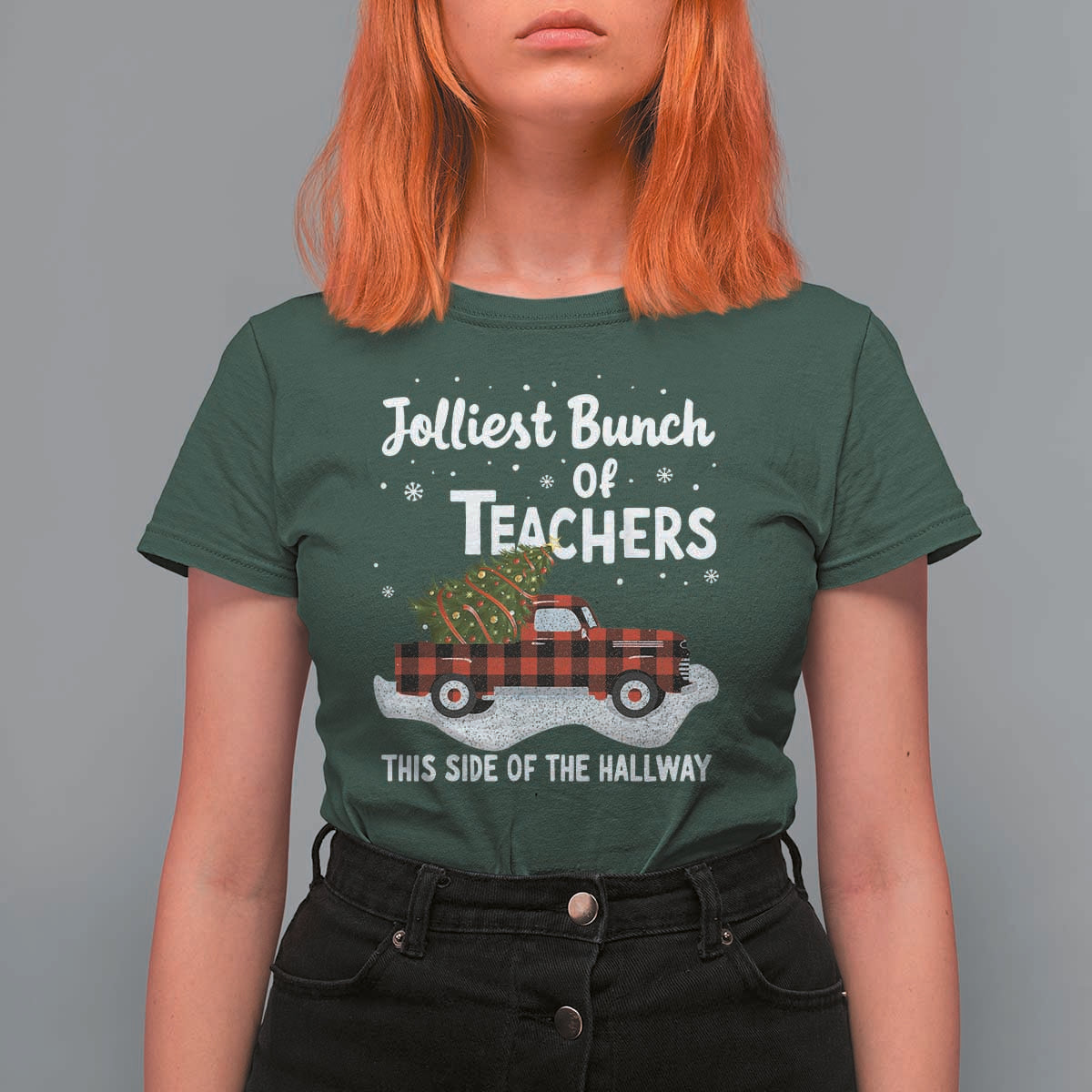 Teacher Christmas T Shirt For Women Jolliest Bunch Of Teachers This Side Of The Hallway - Wonder Print Shop