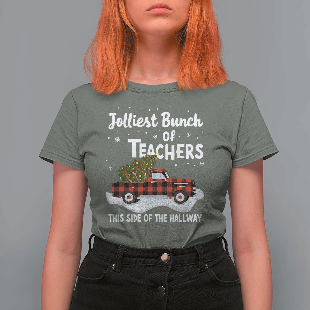 Teacher Christmas T Shirt For Women Jolliest Bunch Of Teachers This Side Of The Hallway - Wonder Print Shop