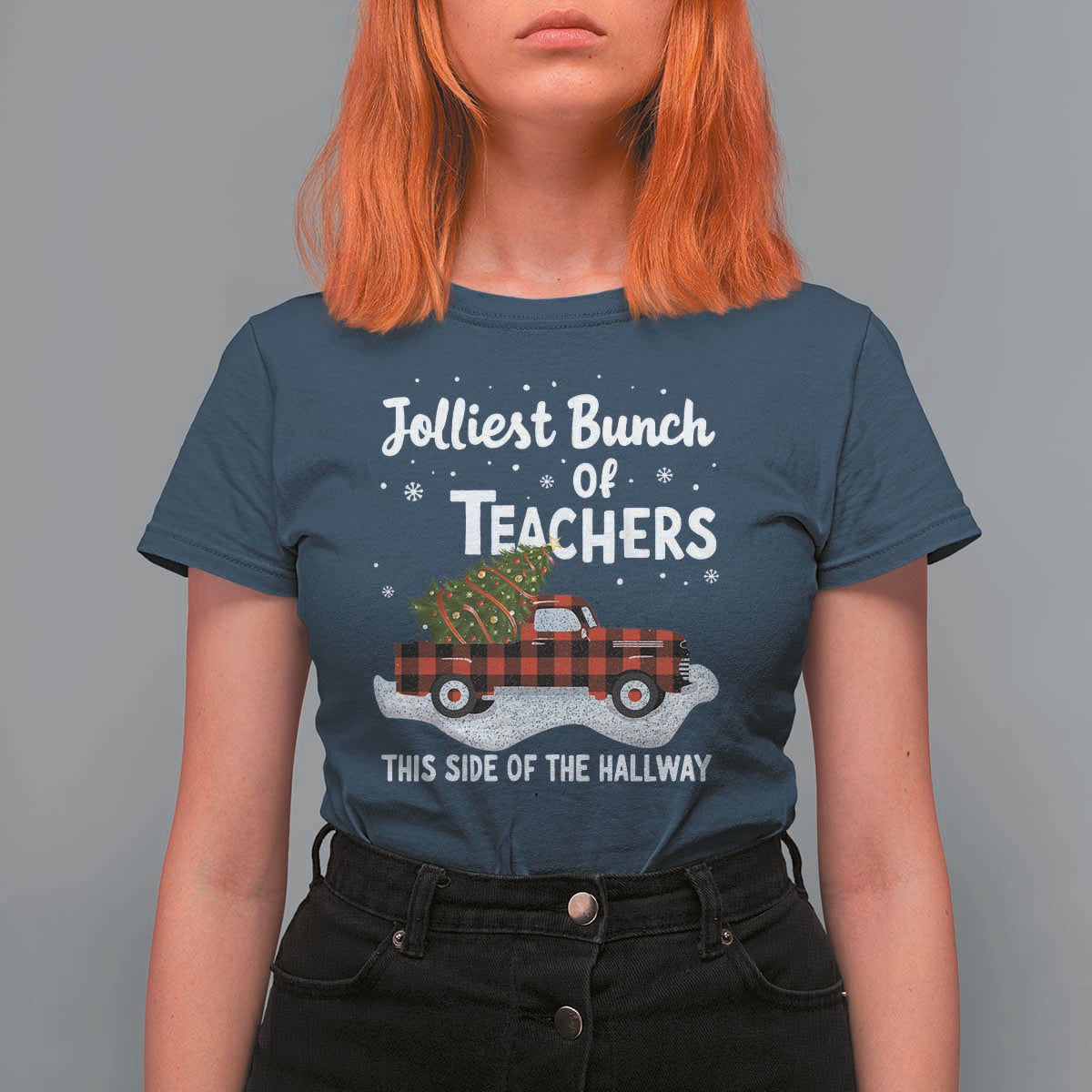 Teacher Christmas T Shirt For Women Jolliest Bunch Of Teachers This Side Of The Hallway - Wonder Print Shop
