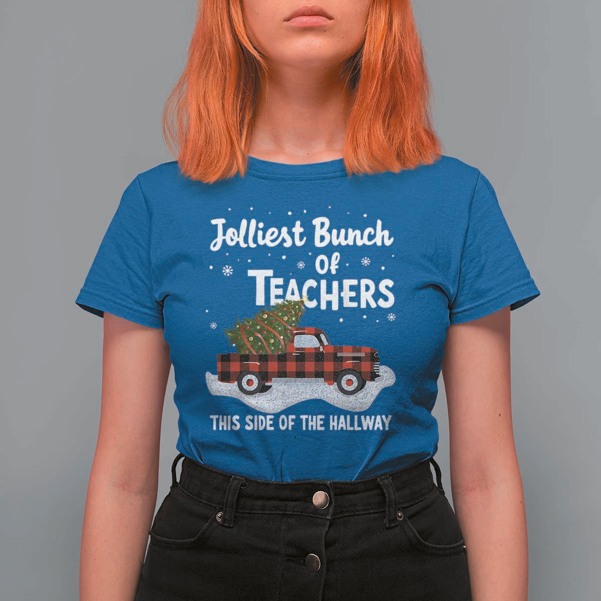 Teacher Christmas T Shirt For Women Jolliest Bunch Of Teachers This Side Of The Hallway - Wonder Print Shop