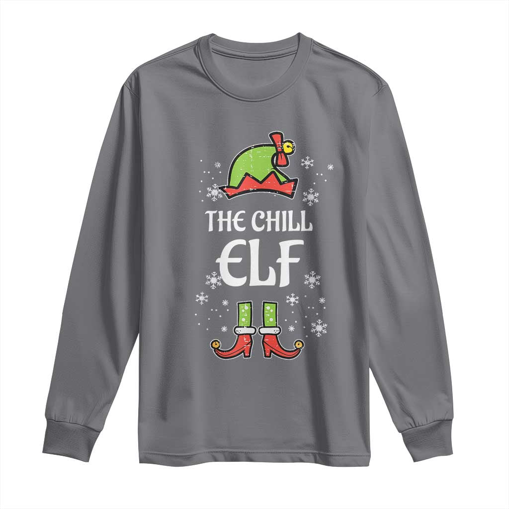 Funny Christmas Chill Guy Long Sleeve Shirt The Chill Elf Meme Xmas Family Match