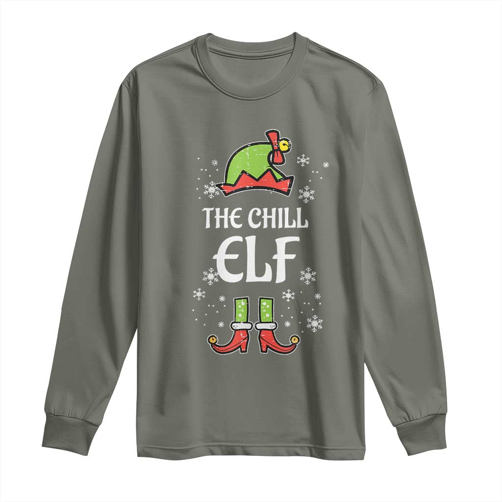 Funny Christmas Chill Guy Long Sleeve Shirt The Chill Elf Meme Xmas Family Match