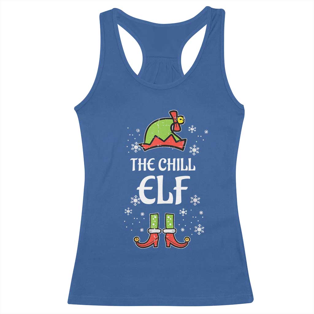 Funny Christmas Chill Guy Racerback Tank Top The Chill Elf Meme Xmas Family Match