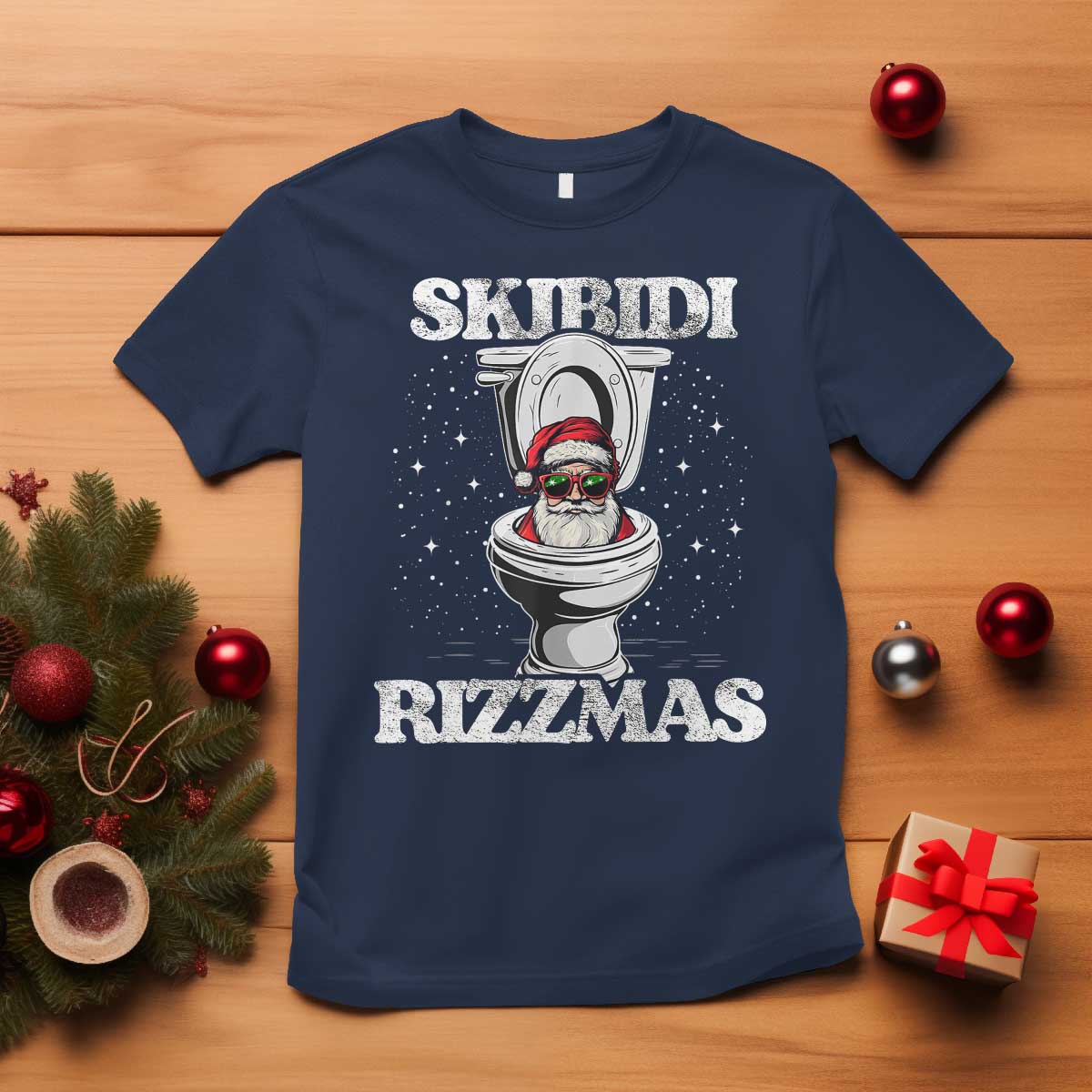 Funny Christmas T Shirt Skibidi Rizzmas Rizz Santa Toilet Kid Cool - Wonder Print Shop