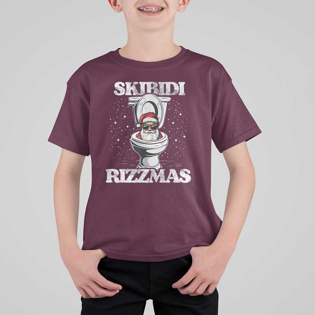 Funny Christmas T Shirt For Kid Skibidi Rizzmas Rizz Santa Toilet Kid Cool - Wonder Print Shop