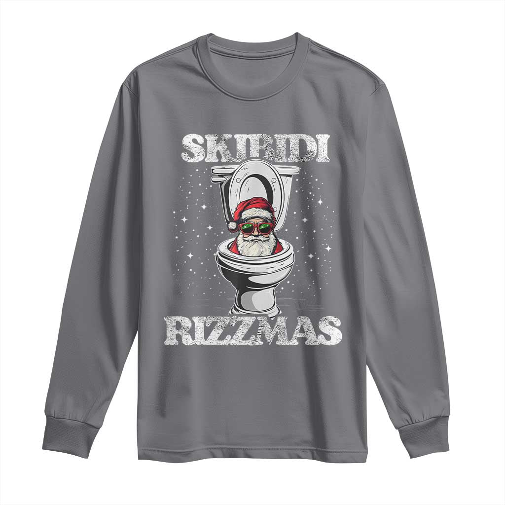 Funny Christmas Long Sleeve Shirt Skibidi Rizzmas Rizz Santa Toilet Kid Cool