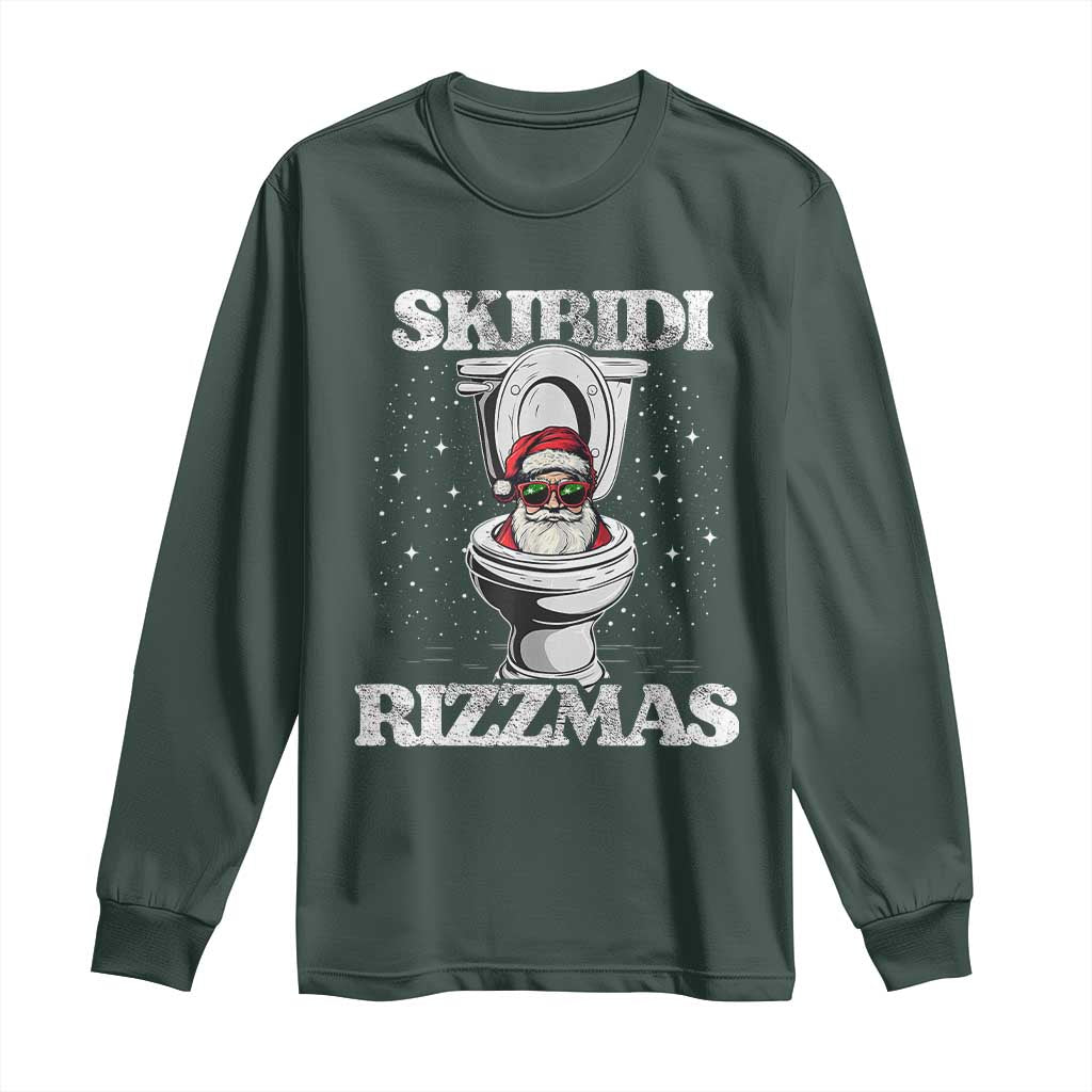 Funny Christmas Long Sleeve Shirt Skibidi Rizzmas Rizz Santa Toilet Kid Cool