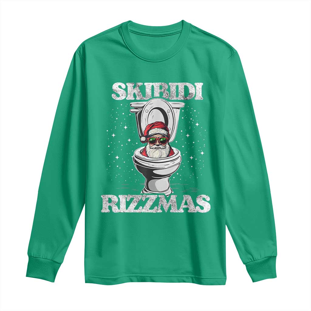 Funny Christmas Long Sleeve Shirt Skibidi Rizzmas Rizz Santa Toilet Kid Cool