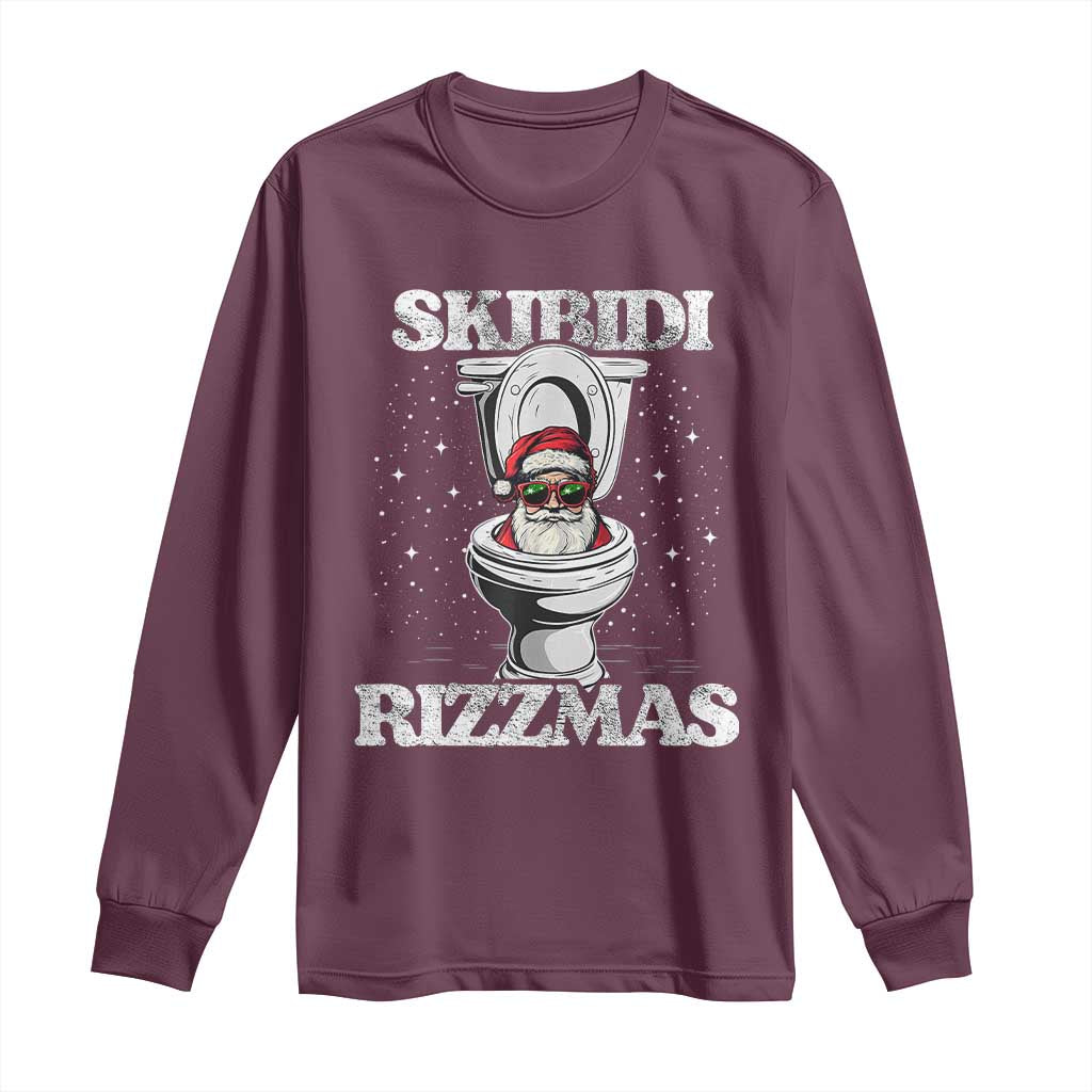 Funny Christmas Long Sleeve Shirt Skibidi Rizzmas Rizz Santa Toilet Kid Cool