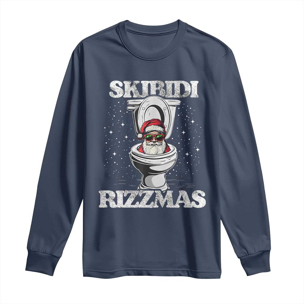 Funny Christmas Long Sleeve Shirt Skibidi Rizzmas Rizz Santa Toilet Kid Cool
