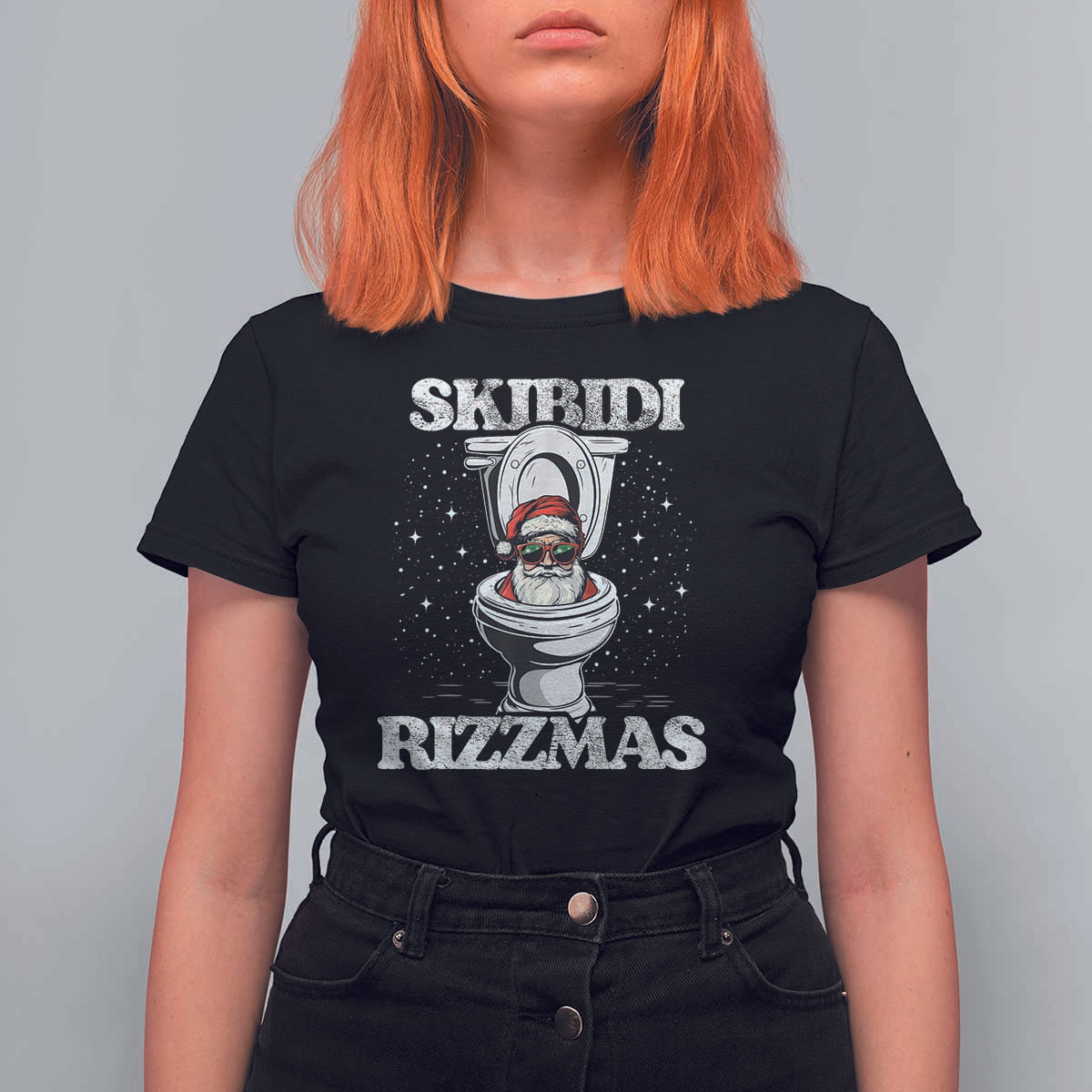 Funny Christmas T Shirt For Women Skibidi Rizzmas Rizz Santa Toilet Kid Cool - Wonder Print Shop