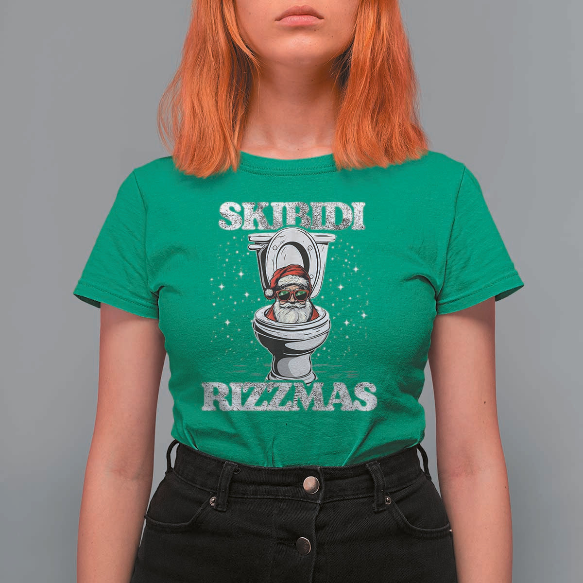 Funny Christmas T Shirt For Women Skibidi Rizzmas Rizz Santa Toilet Kid Cool - Wonder Print Shop
