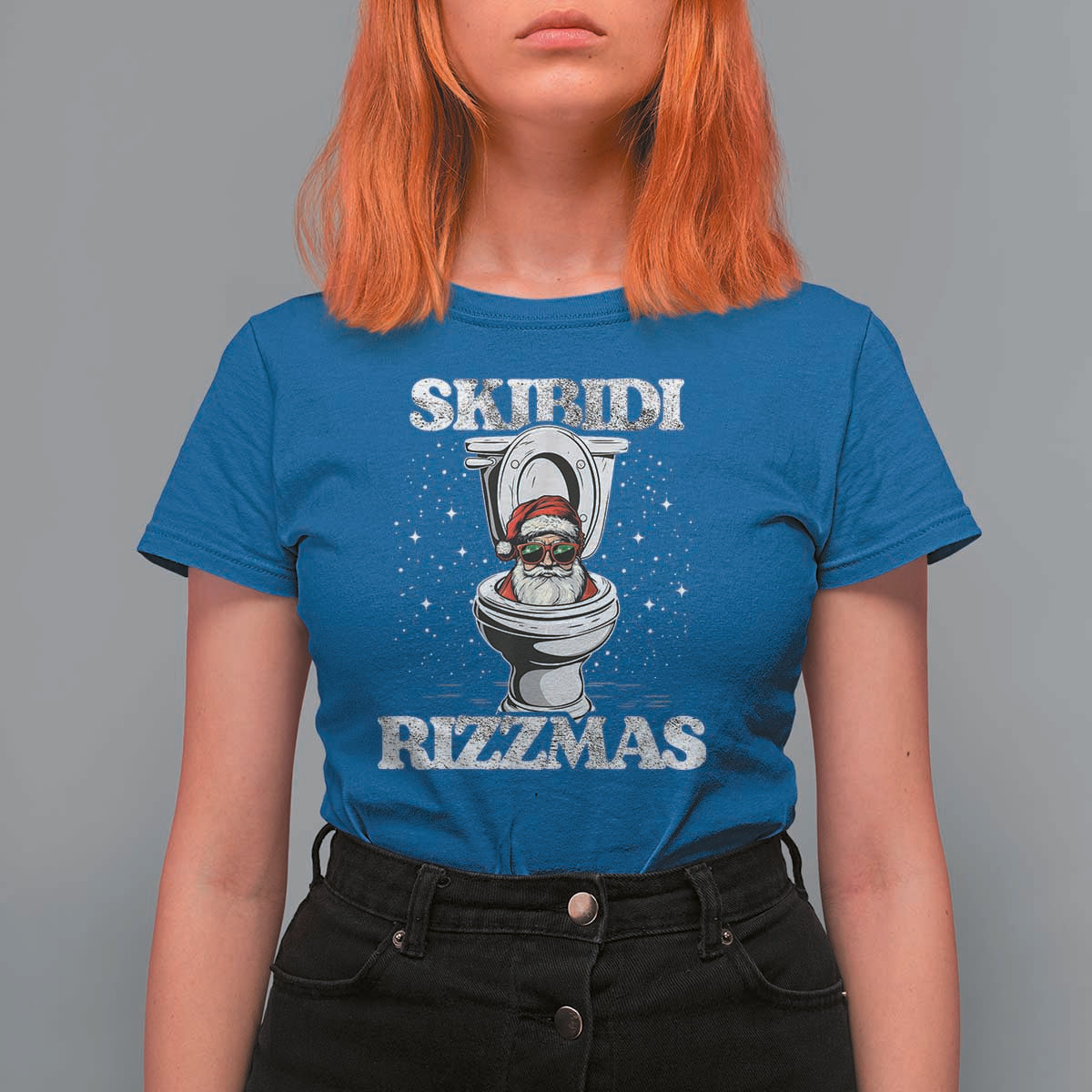 Funny Christmas T Shirt For Women Skibidi Rizzmas Rizz Santa Toilet Kid Cool - Wonder Print Shop