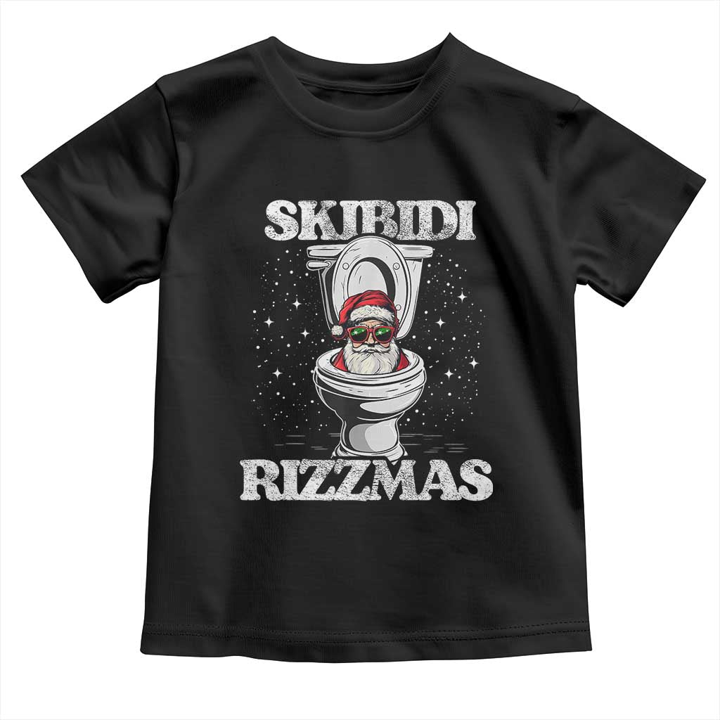 Funny Christmas Toddler T Shirt Skibidi Rizzmas Rizz Santa Toilet Kid Cool