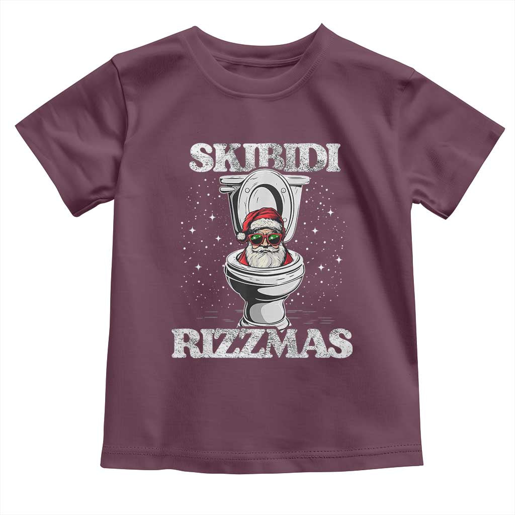 Funny Christmas Toddler T Shirt Skibidi Rizzmas Rizz Santa Toilet Kid Cool