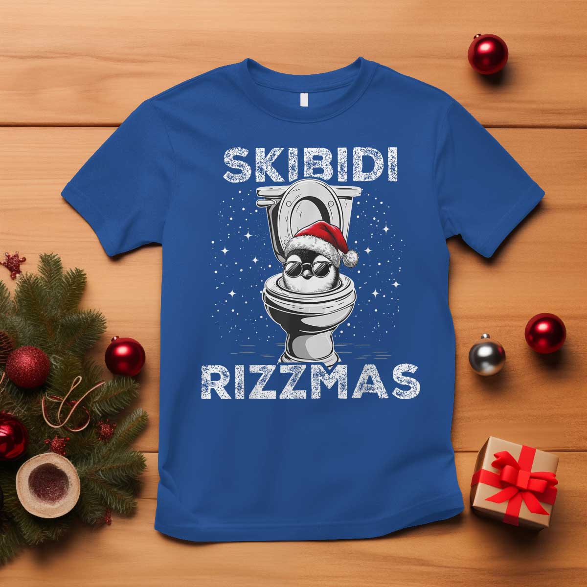 Funny Christmas T Shirt Skibidi Rizzmas Rizz Santa Toilet Penguin Kid Cool - Wonder Print Shop