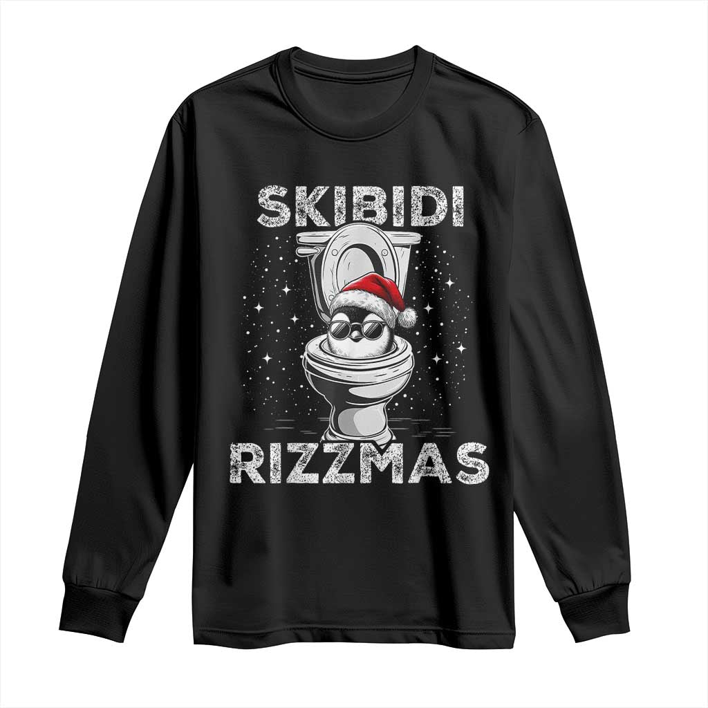 Funny Christmas Long Sleeve Shirt Skibidi Rizzmas Rizz Santa Toilet Penguin Kid Cool