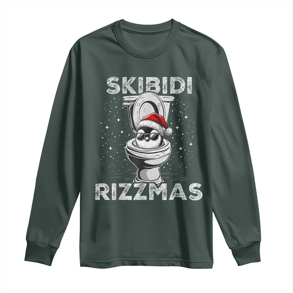 Funny Christmas Long Sleeve Shirt Skibidi Rizzmas Rizz Santa Toilet Penguin Kid Cool