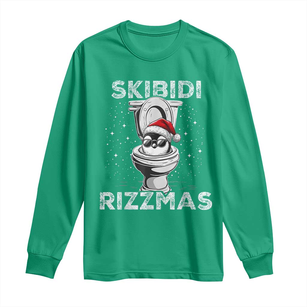 Funny Christmas Long Sleeve Shirt Skibidi Rizzmas Rizz Santa Toilet Penguin Kid Cool