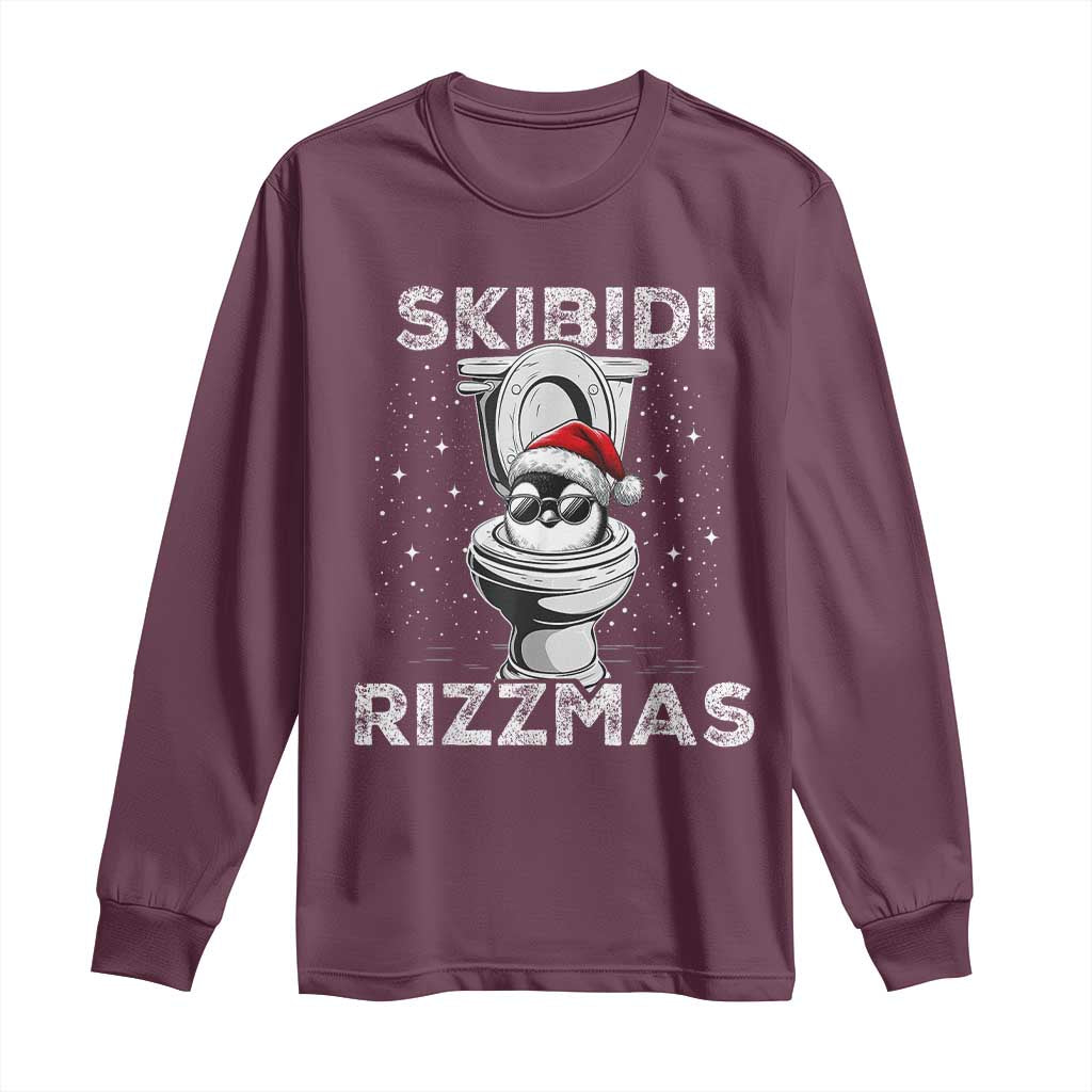 Funny Christmas Long Sleeve Shirt Skibidi Rizzmas Rizz Santa Toilet Penguin Kid Cool