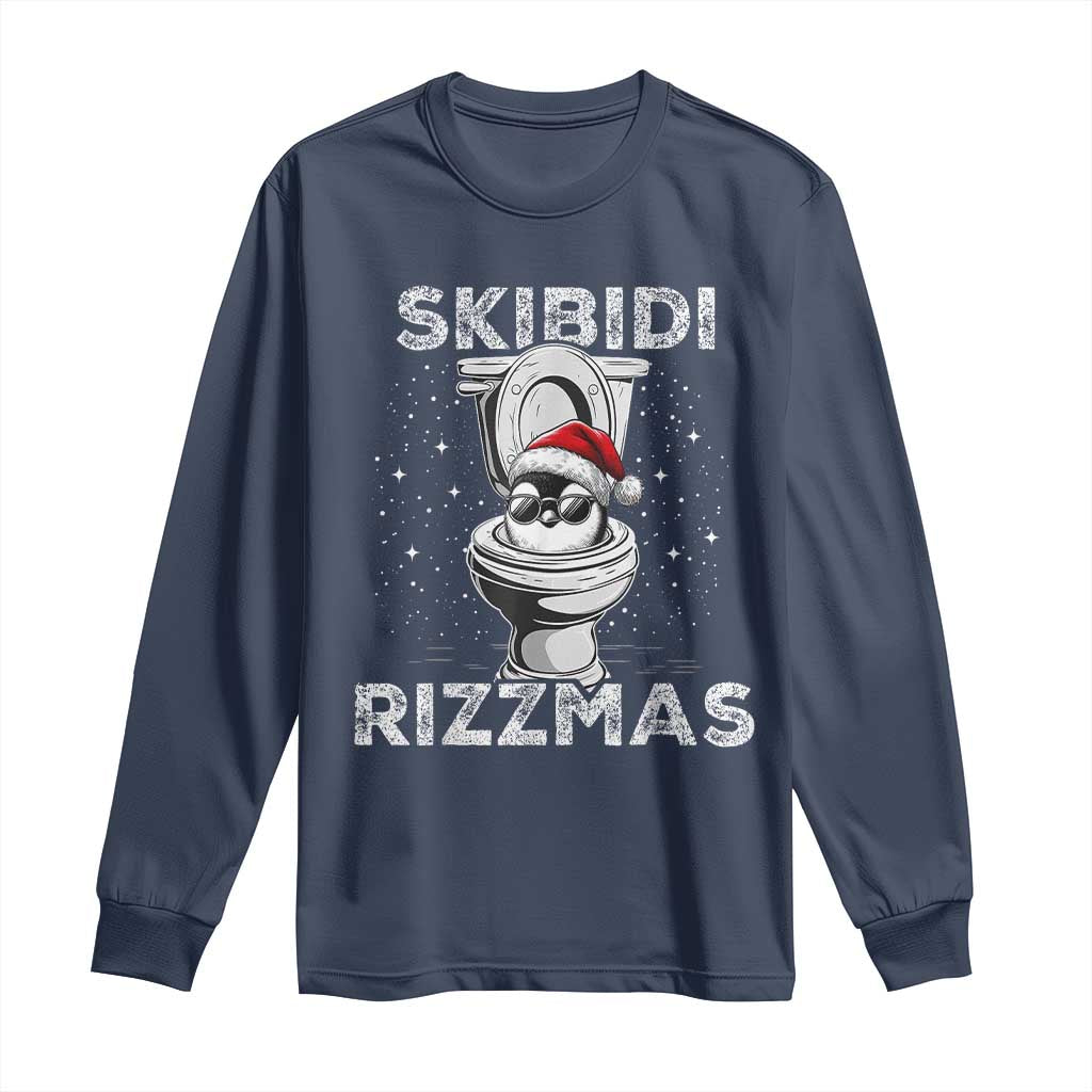 Funny Christmas Long Sleeve Shirt Skibidi Rizzmas Rizz Santa Toilet Penguin Kid Cool