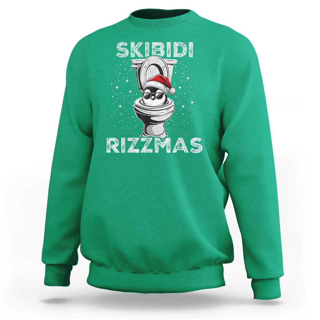 Funny Christmas Sweatshirt Skibidi Rizzmas Rizz Santa Toilet Penguin Kid Cool - Wonder Print Shop
