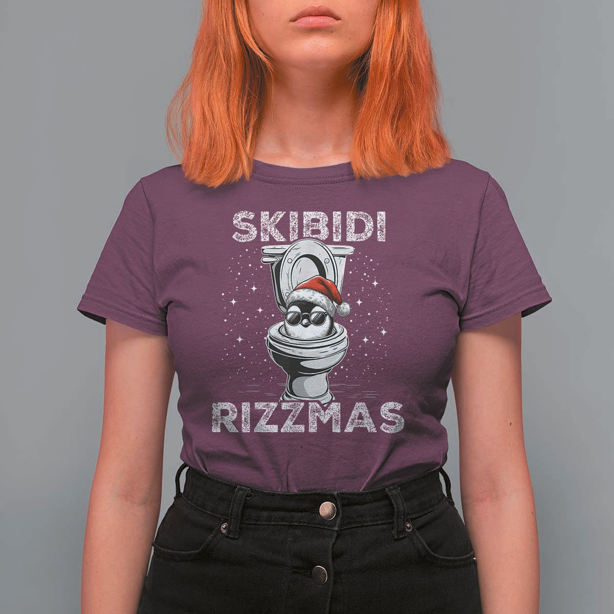 Funny Christmas T Shirt For Women Skibidi Rizzmas Rizz Santa Toilet Penguin Kid Cool - Wonder Print Shop