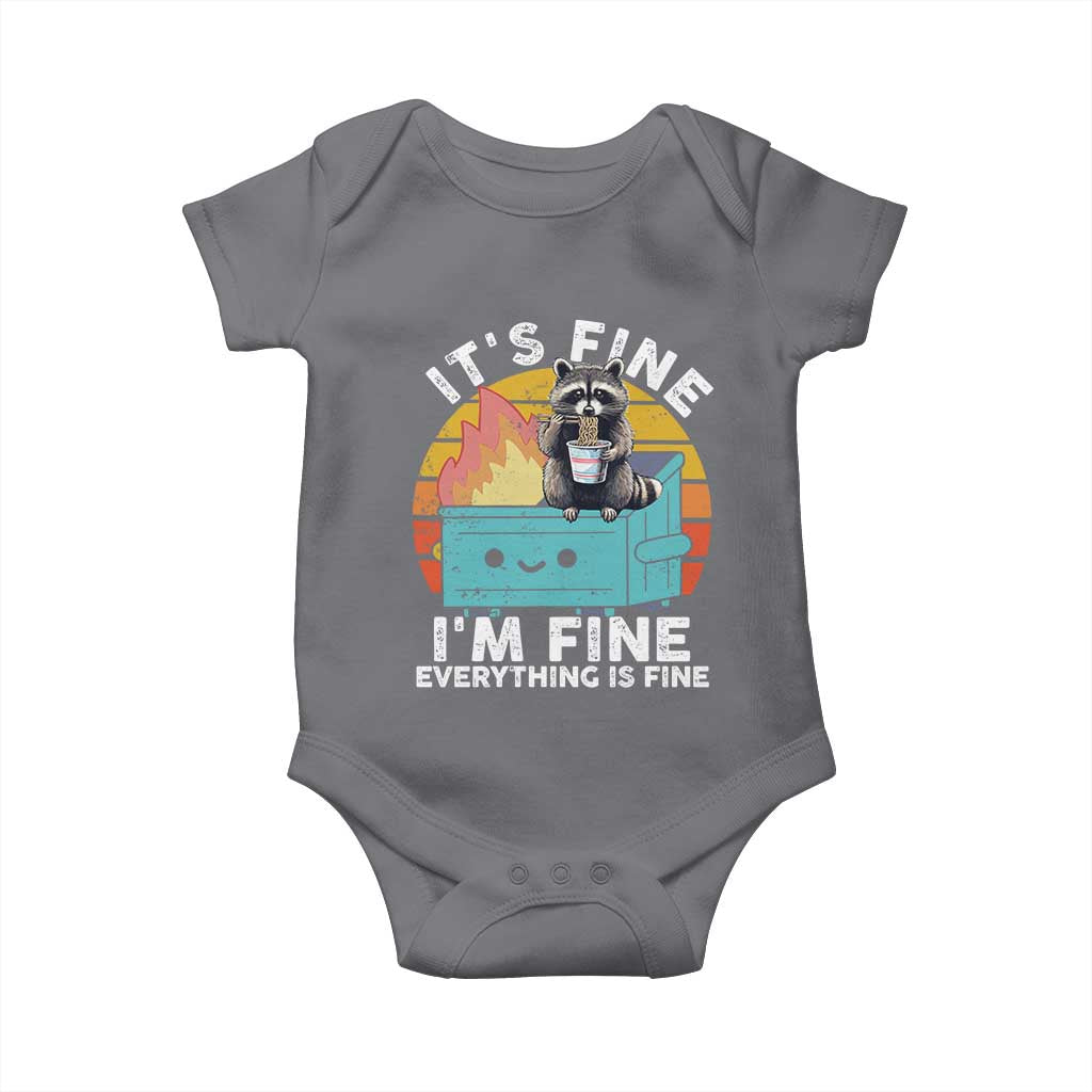Funny Racoon Baby Onesie Eating Instant Noodle Cup Dumpster Fire Everything Is Fine Meme