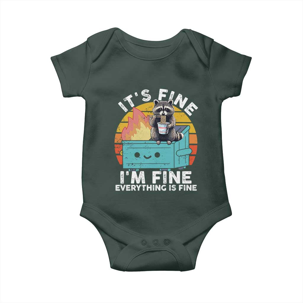 Funny Racoon Baby Onesie Eating Instant Noodle Cup Dumpster Fire Everything Is Fine Meme