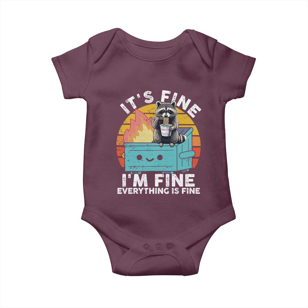 Funny Racoon Baby Onesie Eating Instant Noodle Cup Dumpster Fire Everything Is Fine Meme